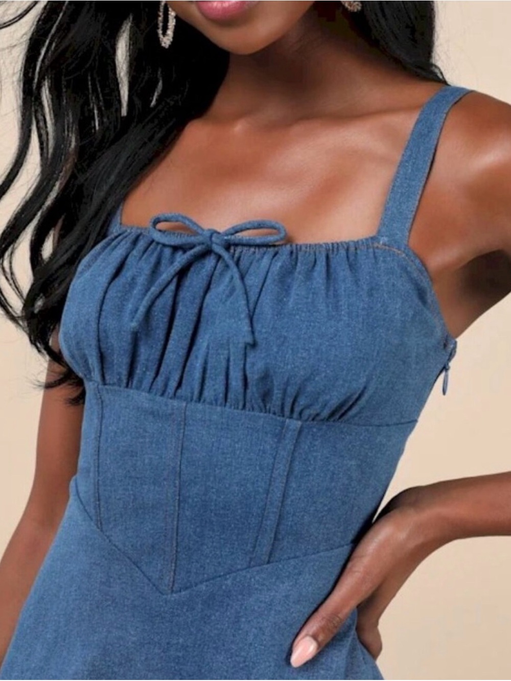 Lulus Considered Charisma Blue Chambray Bustier Mini Dress Size Medium New - Picture 2 of 6
